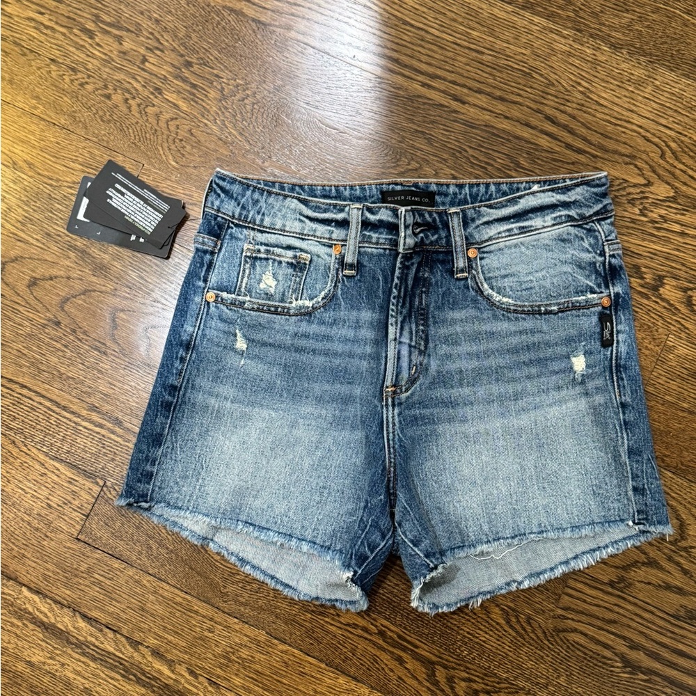Silver Jeans Medium Blue Distressed Denim Cutoff Shorts